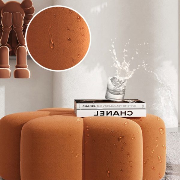 Contemporary Nordic Petal Shape Technology Cloth Wood Footstool For Living Room - Image 6
