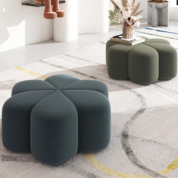 Contemporary Nordic Petal Shape Technology Cloth Wood Footstool For Living Room - Image 2