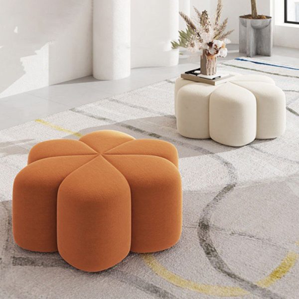 Contemporary Nordic Petal Shape Technology Cloth Wood Footstool For Living Room