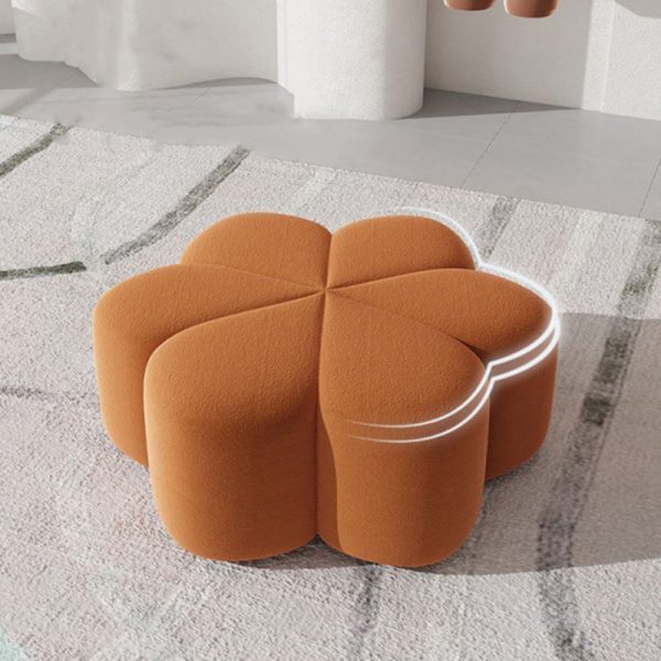 Contemporary Nordic Petal Shape Technology Cloth Wood Footstool For Living Room - Image 8