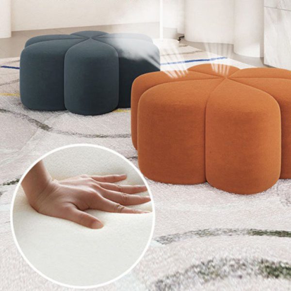 Contemporary Nordic Petal Shape Technology Cloth Wood Footstool For Living Room - Image 5