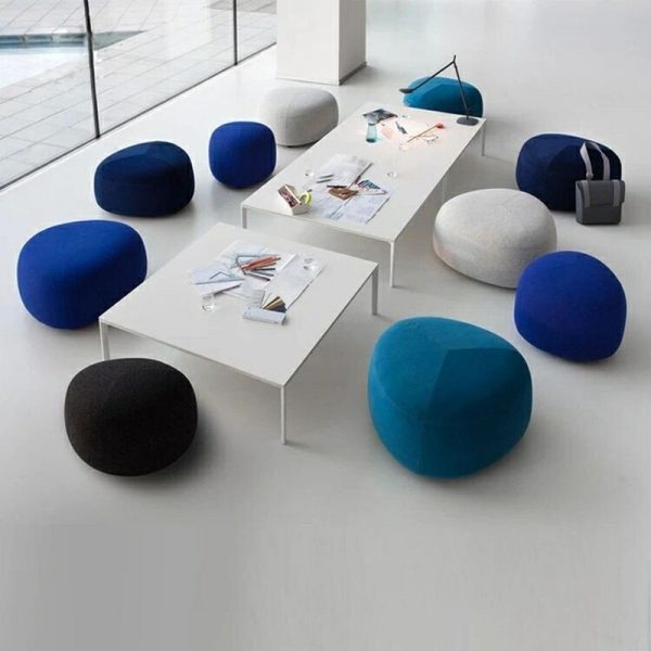 Contemporary Creative Pebble Shape Linen Upholstered Footstool Backless Armless For Living Room - Image 3