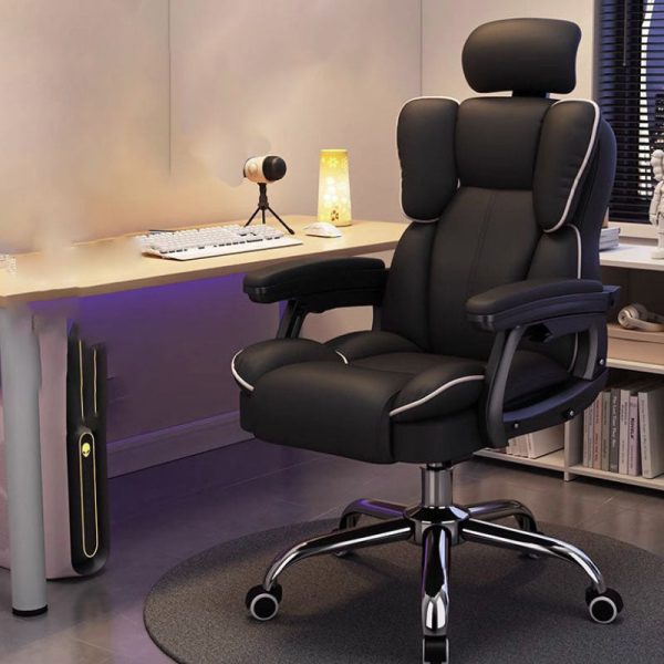 Modern Minimalist Steel Leather Rectangular Desk Chair Backrest Armrest Footrest For Home  Office - Image 2