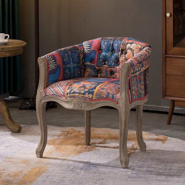 Traditional Vintage Fabric Solid Wood Square Half Round Accent Chair Backrest Armrest For Living Room - Image 4
