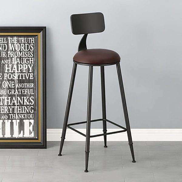 Modern Minimalist Iron Wood Leather Round Rectangular Bar Stool Backrest For Dining Room - Image 6