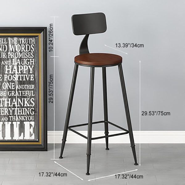 Modern Minimalist Iron Wood Leather Round Rectangular Bar Stool Backrest For Dining Room - Image 12
