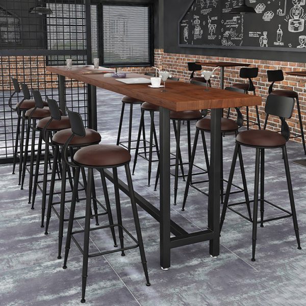Modern Minimalist Iron Wood Leather Round Rectangular Bar Stool Backrest For Dining Room - Image 31