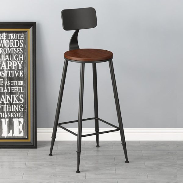 Modern Minimalist Iron Wood Leather Round Rectangular Bar Stool Backrest For Dining Room - Image 5