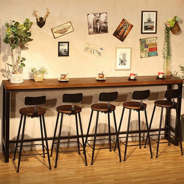 Modern Minimalist Iron Wood Leather Round Rectangular Bar Stool Backrest For Dining Room - Image 21