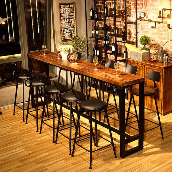 Modern Minimalist Iron Wood Leather Round Rectangular Bar Stool Backrest For Dining Room - Image 22