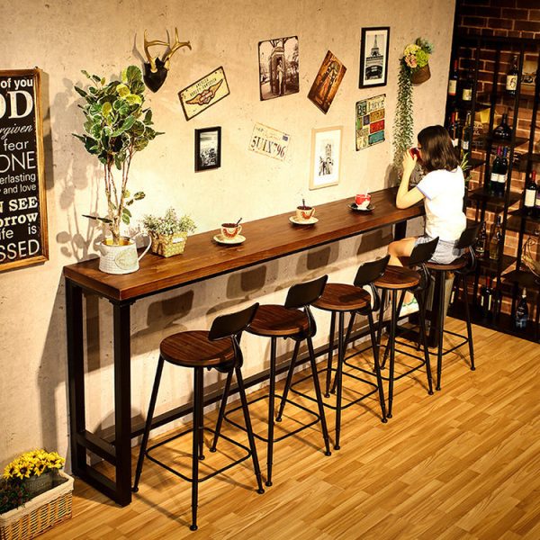 Modern Minimalist Iron Wood Leather Round Rectangular Bar Stool Backrest For Dining Room - Image 23