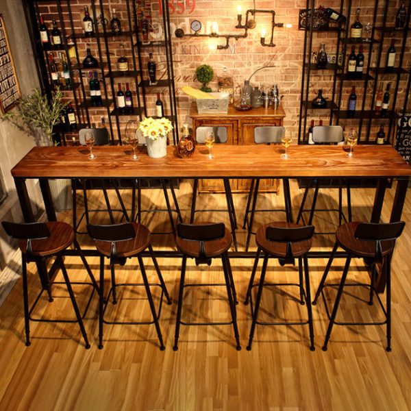 Modern Minimalist Iron Wood Leather Round Rectangular Bar Stool Backrest For Dining Room - Image 26
