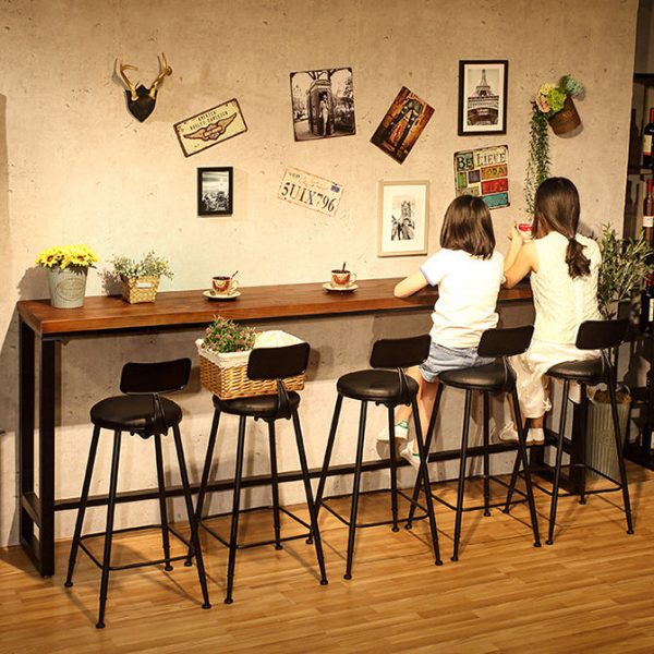 Modern Minimalist Iron Wood Leather Round Rectangular Bar Stool Backrest For Dining Room - Image 27