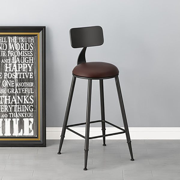 Modern Minimalist Iron Wood Leather Round Rectangular Bar Stool Backrest For Dining Room - Image 3