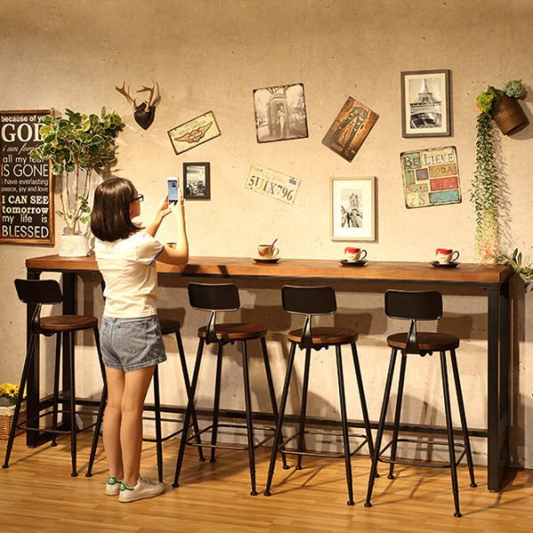Modern Minimalist Iron Wood Leather Round Rectangular Bar Stool Backrest For Dining Room - Image 28