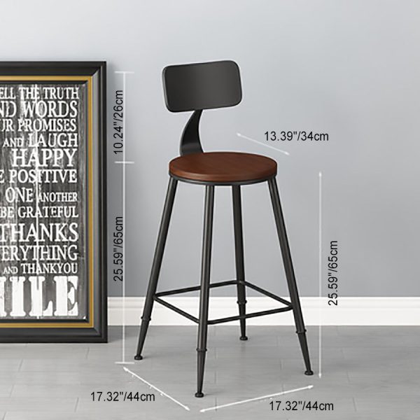 Modern Minimalist Iron Wood Leather Round Rectangular Bar Stool Backrest For Dining Room - Image 10