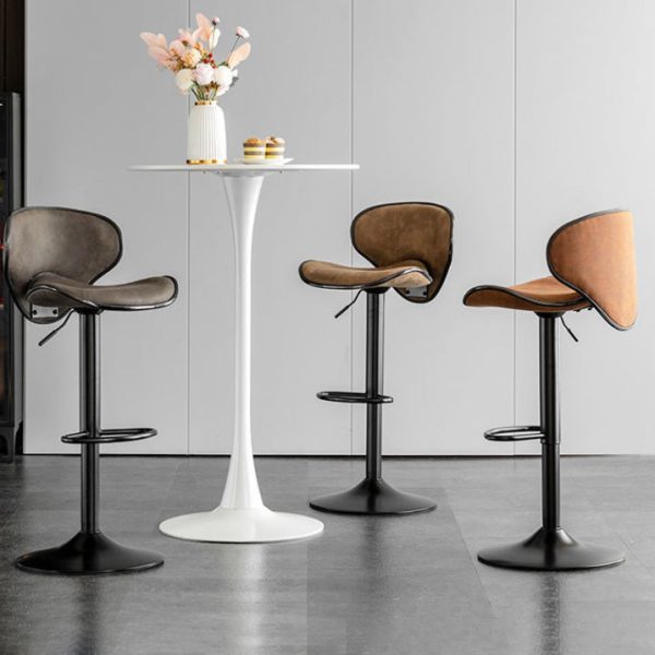 Modern Minimalist Fabric Iron Cylinder Curved Curved Bar Stool Backrest Footrest For Dining Room - Image 9