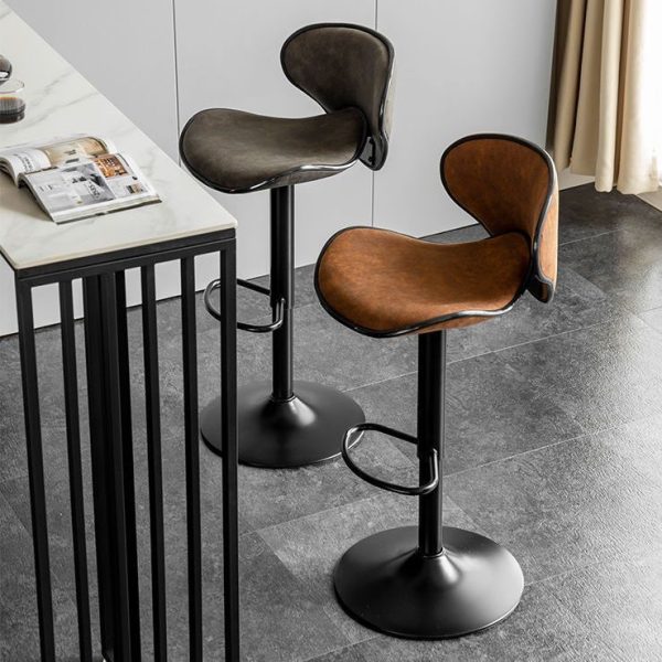 Modern Minimalist Fabric Iron Cylinder Curved Curved Bar Stool Backrest Footrest For Dining Room - Image 12