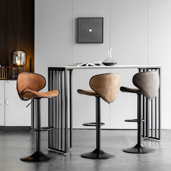 Modern Minimalist Fabric Iron Cylinder Curved Curved Bar Stool Backrest Footrest For Dining Room - Image 14