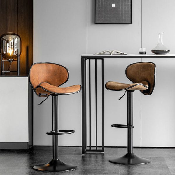 Modern Minimalist Fabric Iron Cylinder Curved Curved Bar Stool Backrest Footrest For Dining Room - Image 15