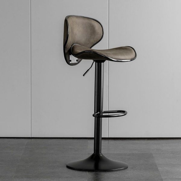 Modern Minimalist Fabric Iron Cylinder Curved Curved Bar Stool Backrest Footrest For Dining Room - Image 3