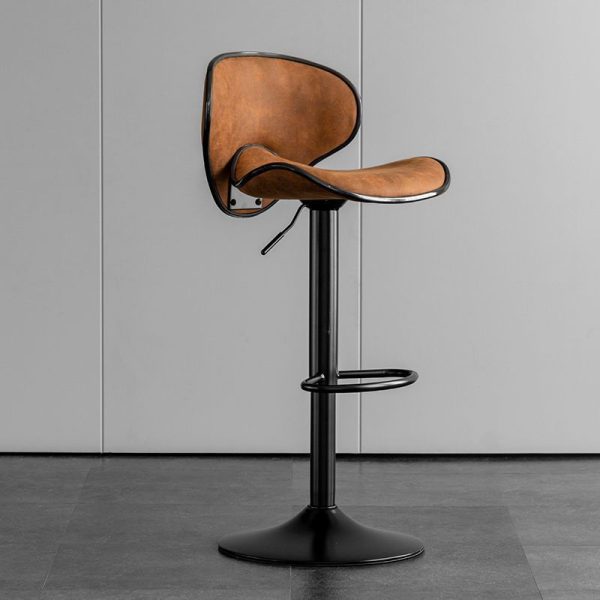 Modern Minimalist Fabric Iron Cylinder Curved Curved Bar Stool Backrest Footrest For Dining Room - Image 17