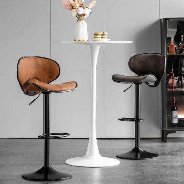 Modern Minimalist Fabric Iron Cylinder Curved Curved Bar Stool Backrest Footrest For Dining Room - Image 11