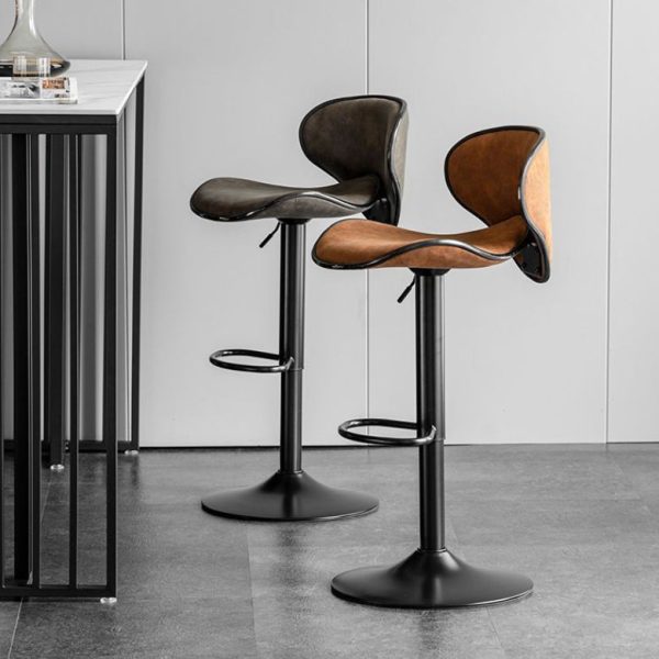 Modern Minimalist Fabric Iron Cylinder Curved Curved Bar Stool Backrest Footrest For Dining Room - Image 13