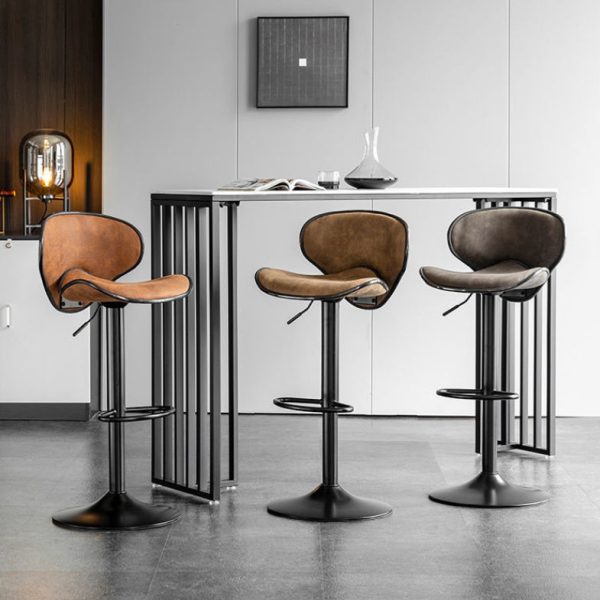 Modern Minimalist Fabric Iron Cylinder Curved Curved Bar Stool Backrest Footrest For Dining Room - Image 16