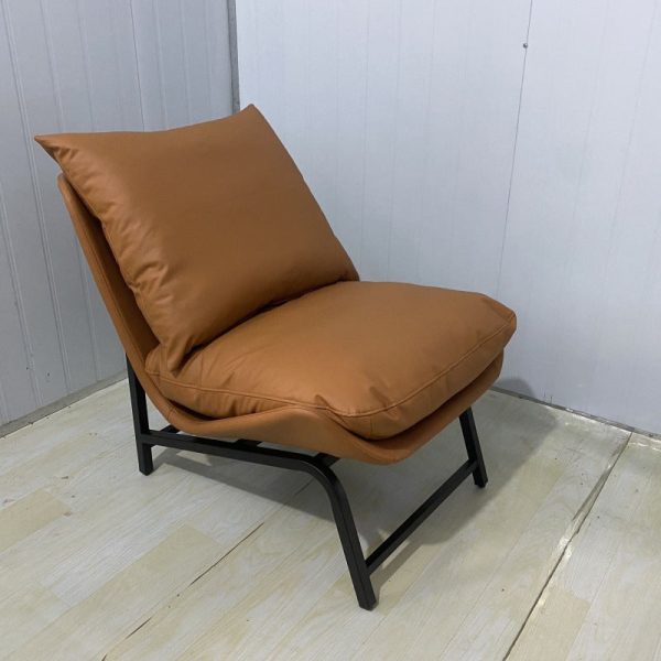 Modern Minimalist Leather Carbon Steel Square Rectangular Curved Accent Chair Backrest Footrest For Living Room - Image 2