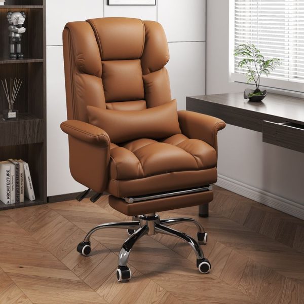 Modern Minimalist Leather Metal Rectangular Square Desk Chair Backrest Armrest Footrest For Home Office - Image 11