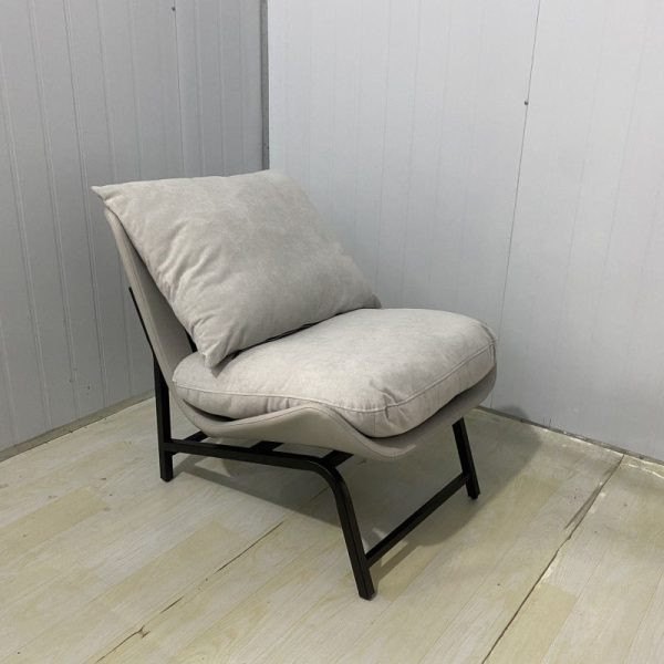 Modern Minimalist Leather Carbon Steel Square Rectangular Curved Accent Chair Backrest Footrest For Living Room - Image 3