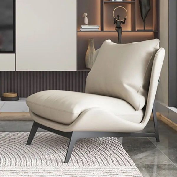 Modern Minimalist Leather Carbon Steel Square Rectangular Curved Accent Chair Backrest Footrest For Living Room - Image 4