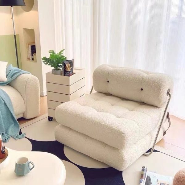 Contemporary Scandinavian Velvet Leather Stainless Steel Rectangle Square Cylinder Accent Chair Backrest For Living Room - Image 14