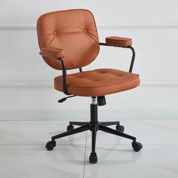 Contemporary Scandinavian Leather Metal Square Round Buckle Desk Chair Backrest Armrest For Home Office - Image 4