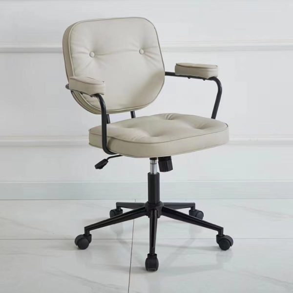Contemporary Scandinavian Leather Metal Square Round Buckle Desk Chair Backrest Armrest For Home Office - Image 2