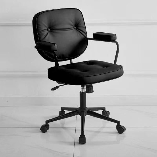 Contemporary Scandinavian Leather Metal Square Round Buckle Desk Chair Backrest Armrest For Home Office - Image 5