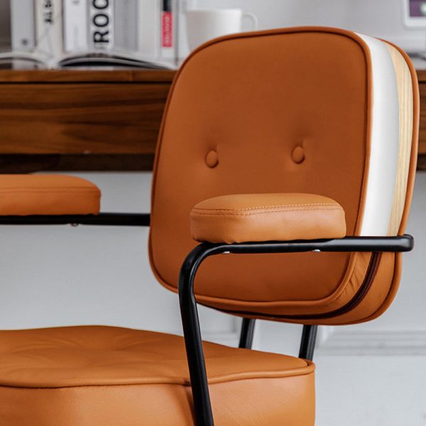 Contemporary Scandinavian Leather Metal Square Round Buckle Desk Chair Backrest Armrest For Home Office - Image 8