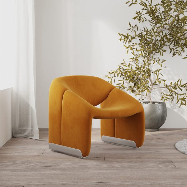 Contemporary Scandinavian Velvet Iron M-shaped Arc Accent Chair Backrest Armrest For Living Room - Image 2