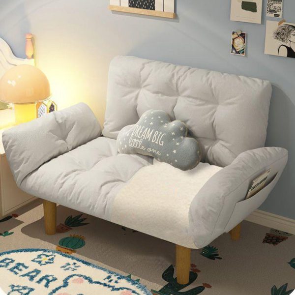 Contemporary Scandinavian Fabric Solid Wood Rectangle Lattice Cylindrical Leg Sofa Backrest Armrest For Living Room - Image 12