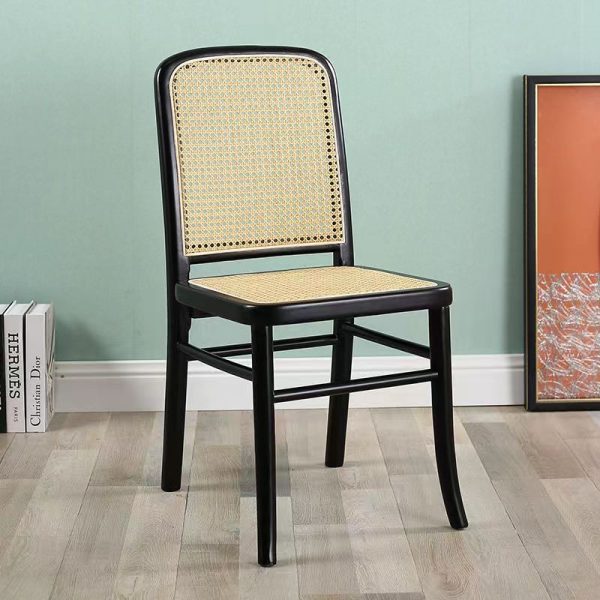 Contemporary Scandinavian Rattan Solid Wood Rectangular Square Lattice Dining Chair Back For Dining Room - Image 11