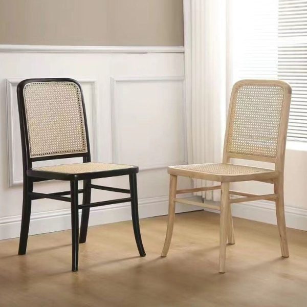 Contemporary Scandinavian Rattan Solid Wood Rectangular Square Lattice Dining Chair Back For Dining Room - Image 8
