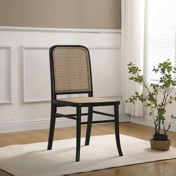 Contemporary Scandinavian Rattan Solid Wood Rectangular Square Lattice Dining Chair Back For Dining Room - Image 9
