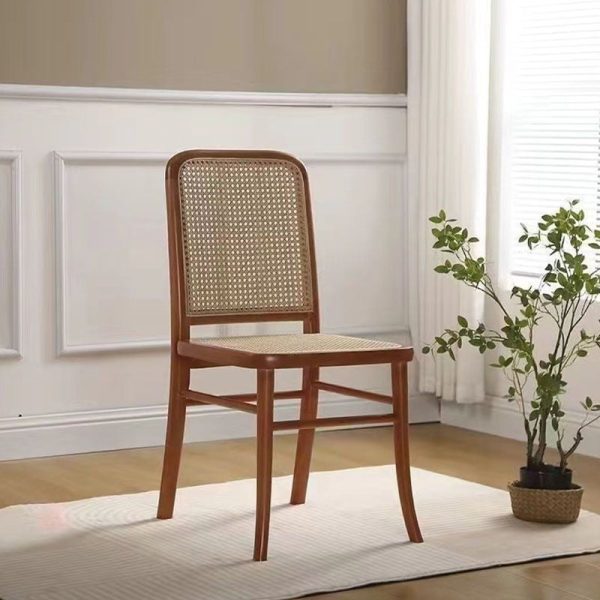 Contemporary Scandinavian Rattan Solid Wood Rectangular Square Lattice Dining Chair Back For Dining Room - Image 10