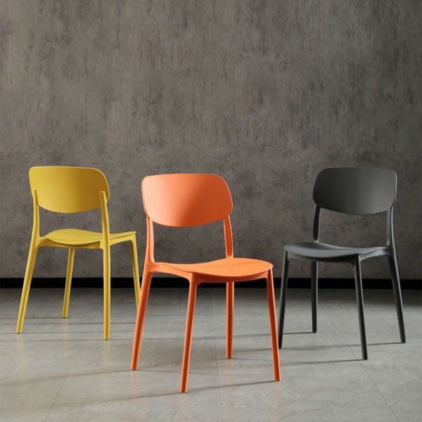Contemporary Scandinavian Macaron Square Plastic Stackable Dining Chair Backrest For Dining Room - Image 16