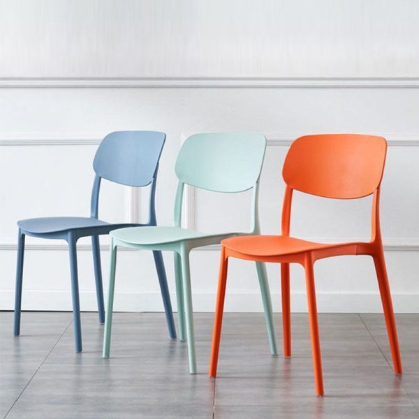 Contemporary Scandinavian Macaron Square Plastic Stackable Dining Chair Backrest For Dining Room - Image 18