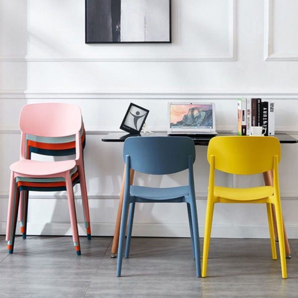 Contemporary Scandinavian Macaron Square Plastic Stackable Dining Chair Backrest For Dining Room - Image 19