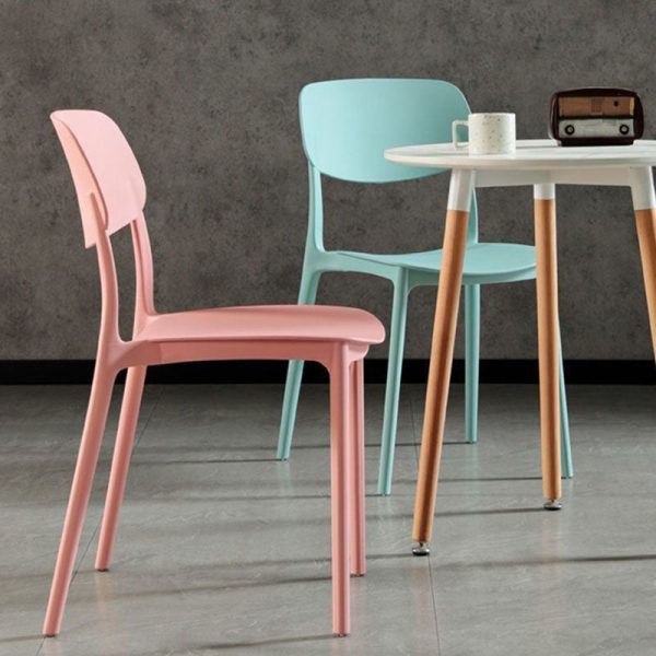 Contemporary Scandinavian Macaron Square Plastic Stackable Dining Chair Backrest For Dining Room - Image 14