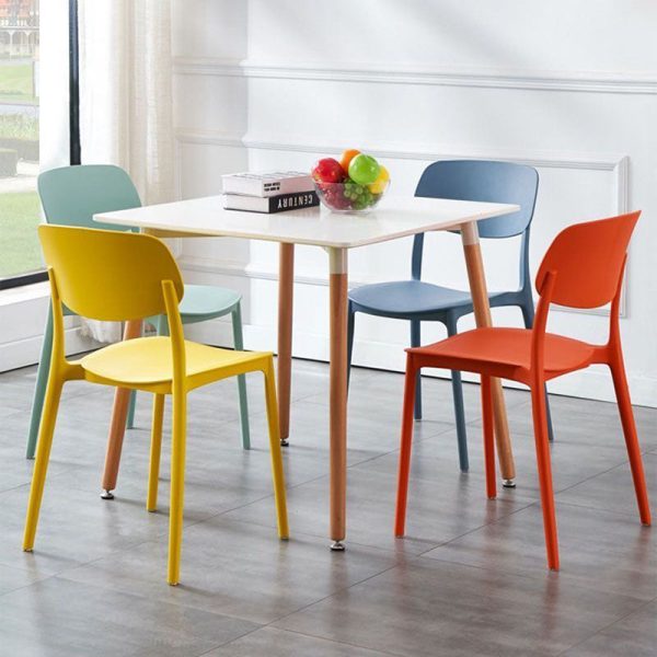 Contemporary Scandinavian Macaron Square Plastic Stackable Dining Chair Backrest For Dining Room - Image 20