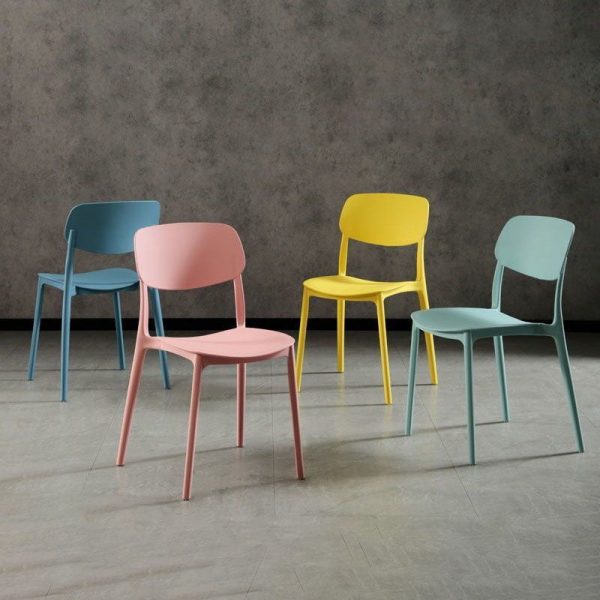 Contemporary Scandinavian Macaron Square Plastic Stackable Dining Chair Backrest For Dining Room - Image 21